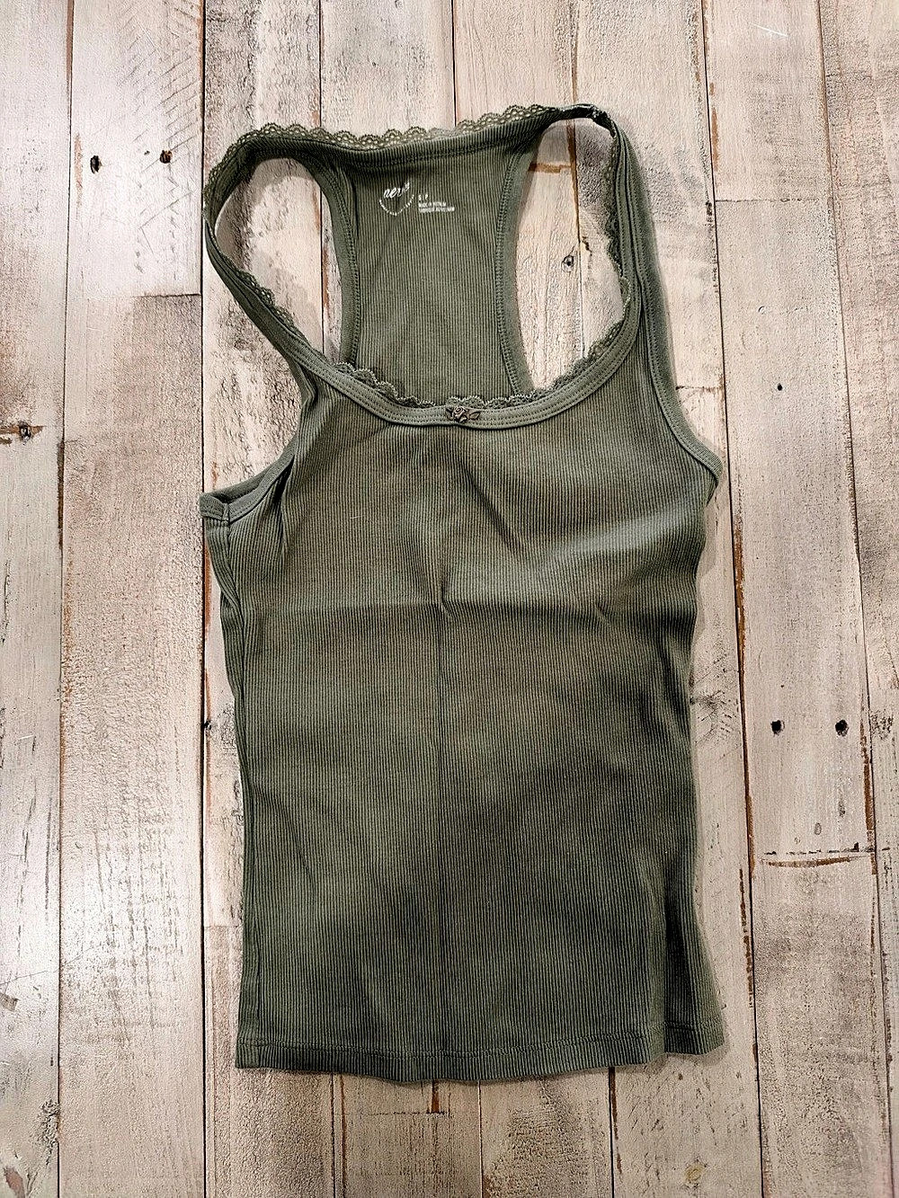 aerie Superchill Cotton Rib Lace Tank Top Green Small